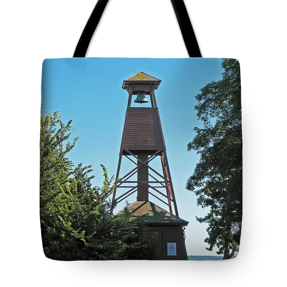 Bell Tower Tote Bag featuring the photograph Bell Tower in Port Townsend by Connie Fox