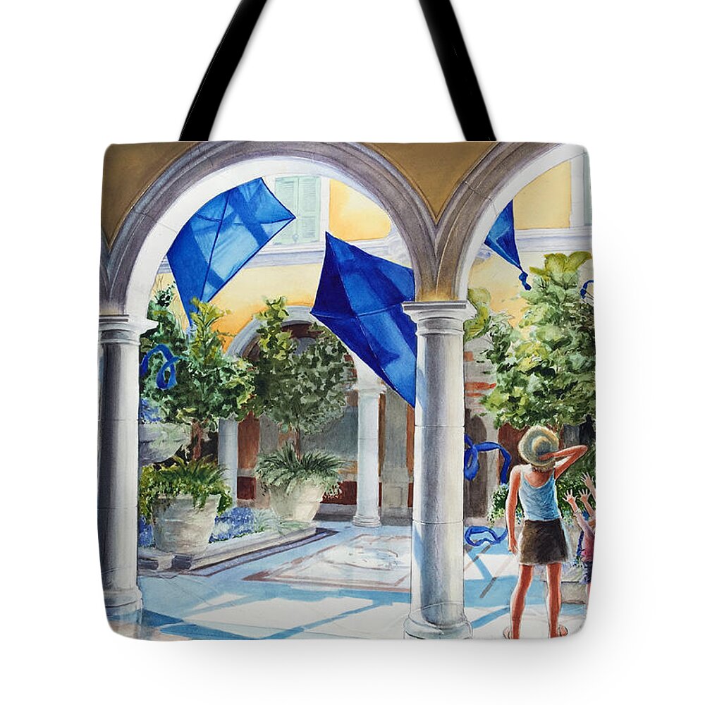 Art Tote Bag featuring the painting Bellagio Kite Flight by Carolyn Coffey Wallace