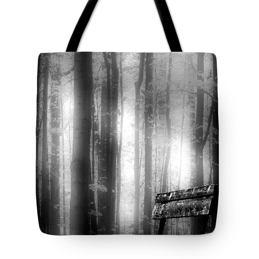 Leaves Tote Bag featuring the photograph Bench in Michigan Woods by Michael Arend