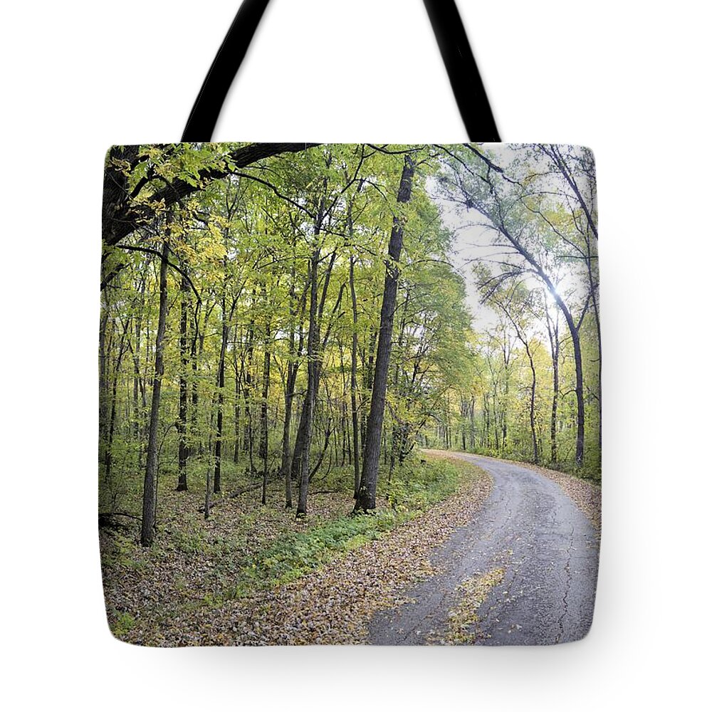 Forest Tote Bag featuring the photograph Bend in the Road by Bonfire Photography
