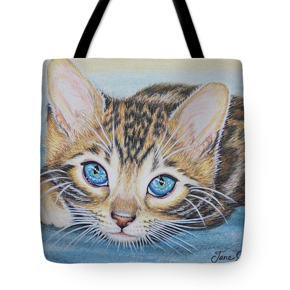 Cat Tote Bag featuring the drawing Bengal Kitten by Jane Girardot