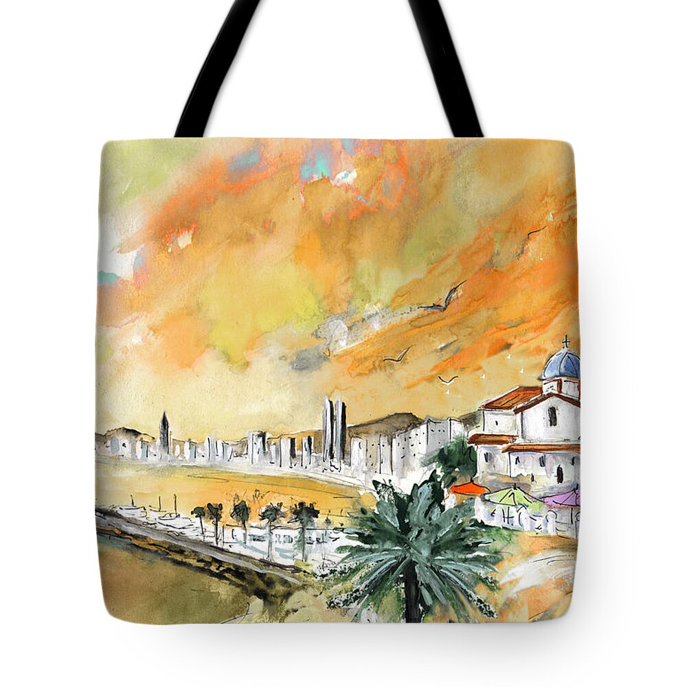 Travel Tote Bag featuring the painting Benidorm Old Town by Miki De Goodaboom