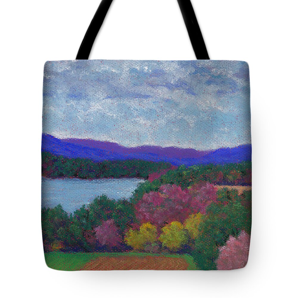 Berkshires Tote Bag featuring the pastel Berkshires in Late October by Anne Katzeff