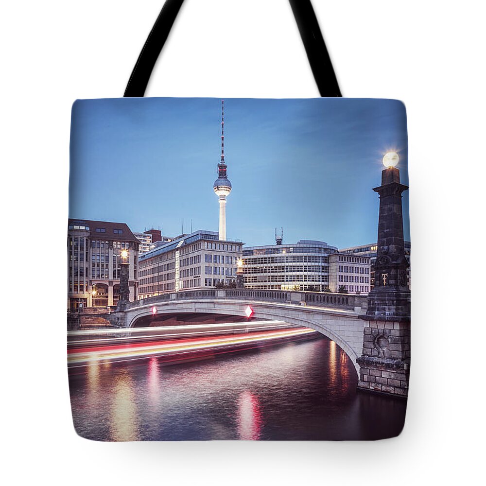 Scenics Tote Bag featuring the photograph Berlin, Bridge Over The Spree River by Spreephoto.de
