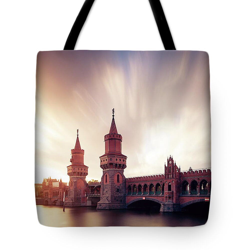 Berlin Tote Bag featuring the photograph Berlin Oberbaum Bridge With Dramatic Sky by Spreephoto.de