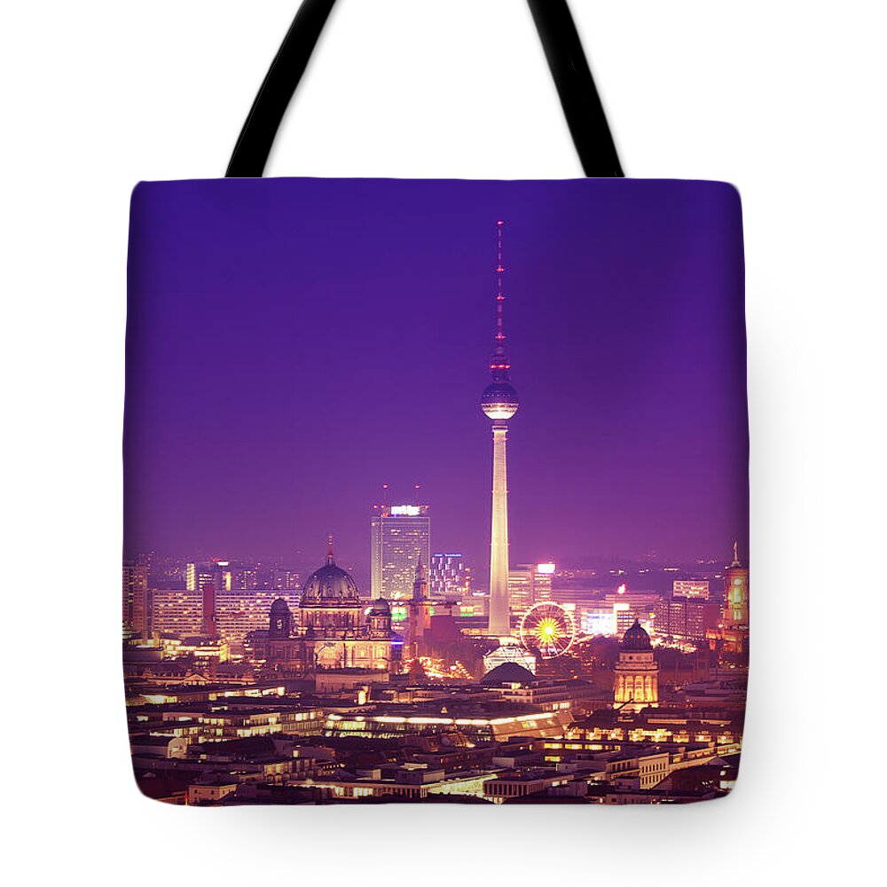 Alexanderplatz Tote Bag featuring the photograph Berlin Skyline At Night, Dom And Tv by Zodebala