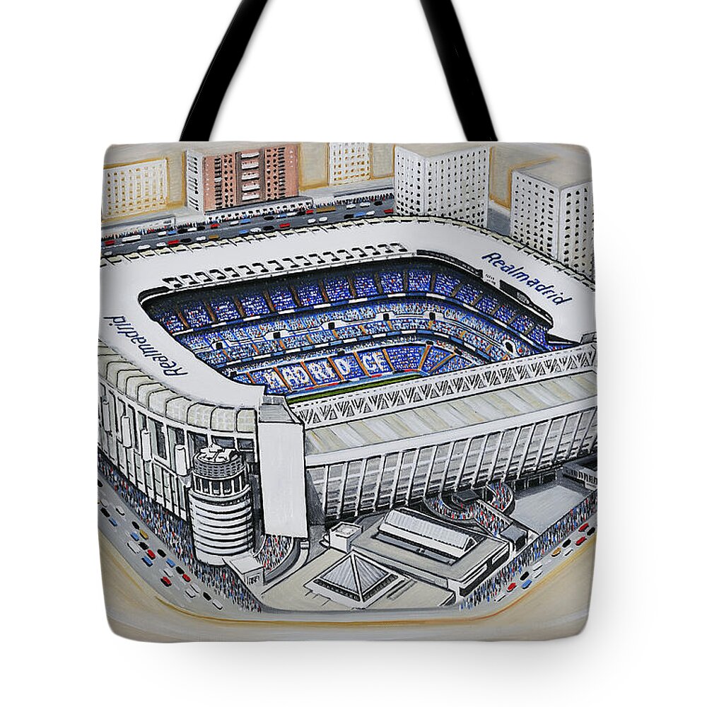 Art Tote Bag featuring the painting Bernabeu - Real Madrid by D J Rogers