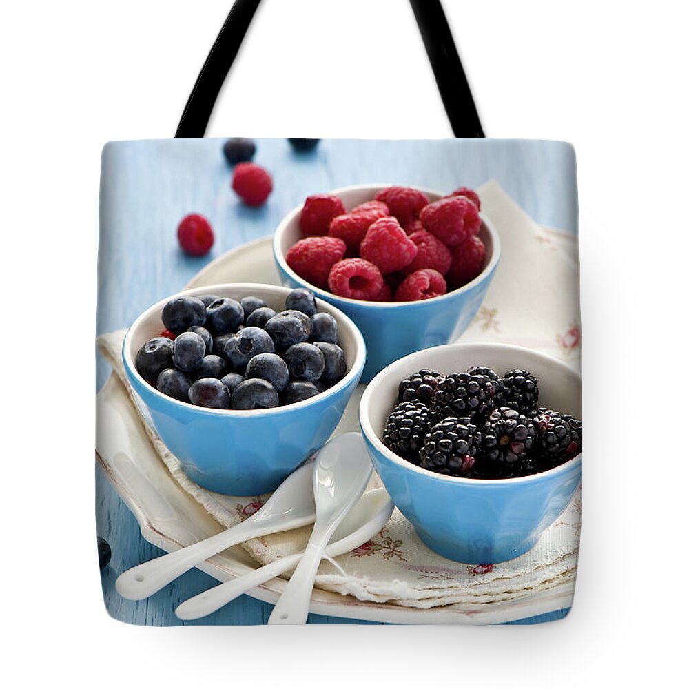 Spoon Tote Bag featuring the photograph Berries by Verdina Anna