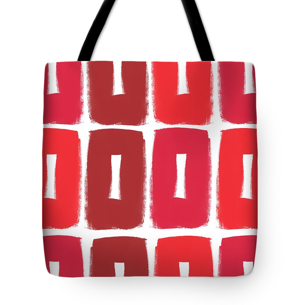 Red Abstract Art Tote Bag featuring the painting Berry Boxes- Contemporary Abstract Art by Linda Woods