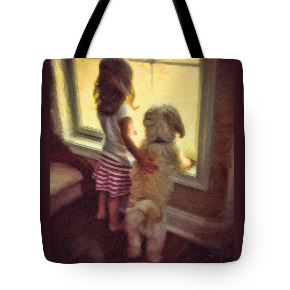 Young Girl And Dog At The Window Tote Bag featuring the painting Best of Friends by Dean Wittle
