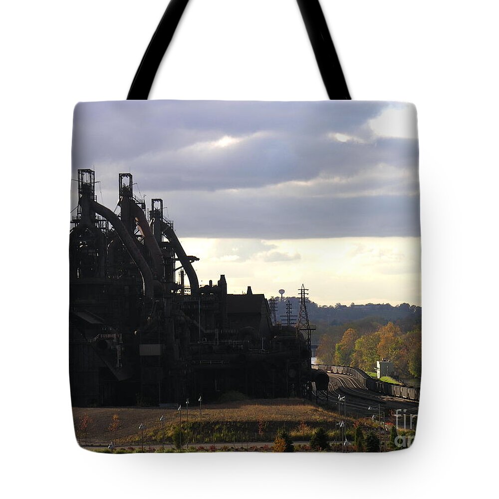 Bethlehem Steel Tote Bag featuring the photograph Bethlehem Steel on the Lehigh River by Jacqueline M Lewis