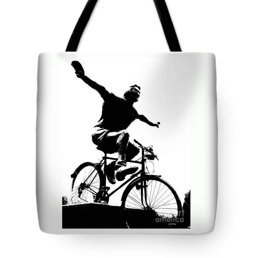 Bicycle Tote Bag featuring the mixed media Bicycle - Black and White pixels by Daliana Pacuraru