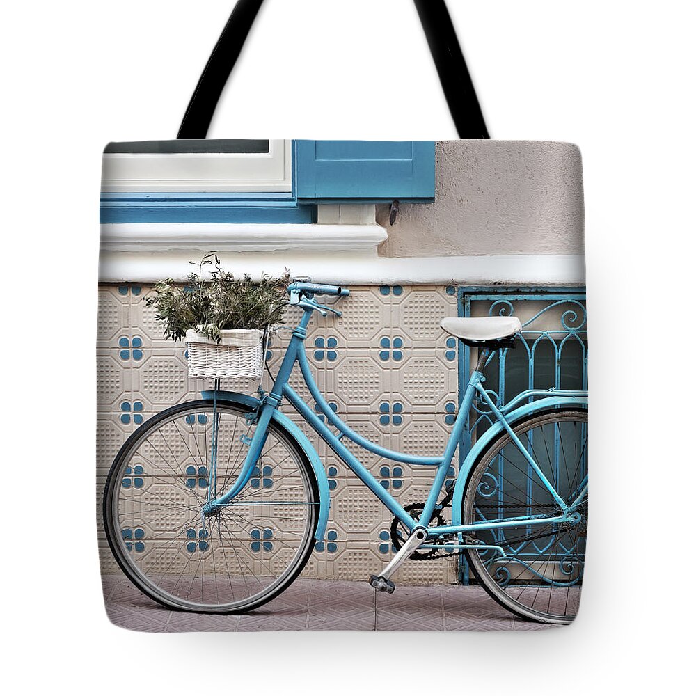 Outdoor Tote Bag featuring the photograph Vintage bicycle photography - Bicycles are not only for summer by Pedro Cardona Llambias