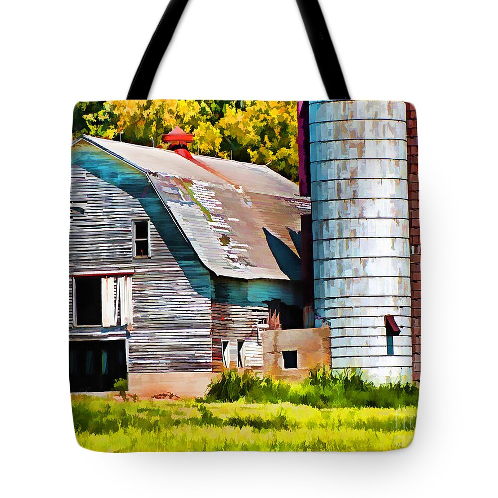 Rustic Tote Bag featuring the photograph Big Barn Digital Paint by Debbie Portwood