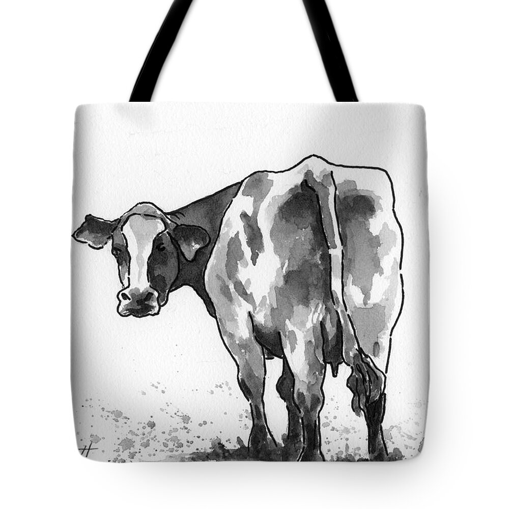 Cow Tote Bag featuring the painting Big Bertha blk/wht by Marsha Elliott