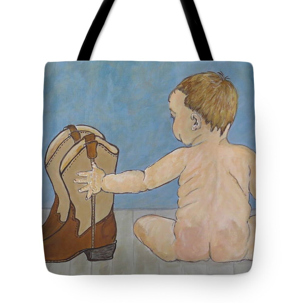 Infant Tote Bag featuring the painting Big Boots to Fill by Ella Kaye Dickey