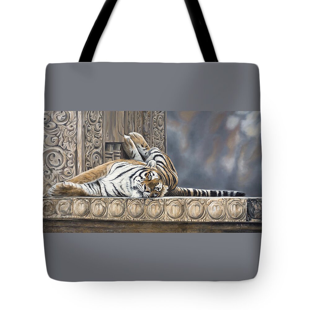 Tiger Tote Bag featuring the painting Big Cat by Lucie Bilodeau