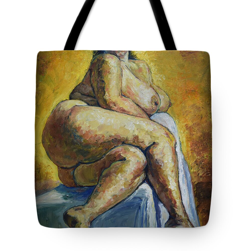 Raija Merila Tote Bag featuring the painting Big Woman by Raija Merila