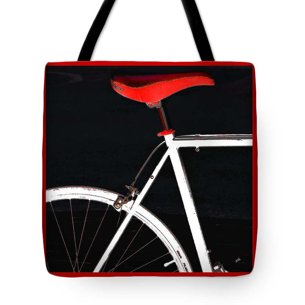 Bicycle Tote Bag featuring the photograph Bike In Black White And Red No 1 by Ben and Raisa Gertsberg