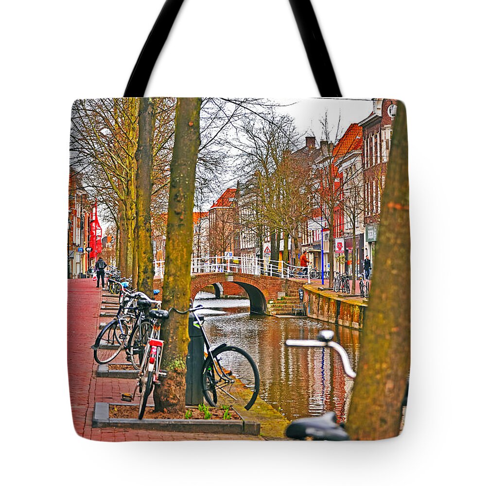 Travel Tote Bag featuring the photograph Bikes and Canals by Elvis Vaughn