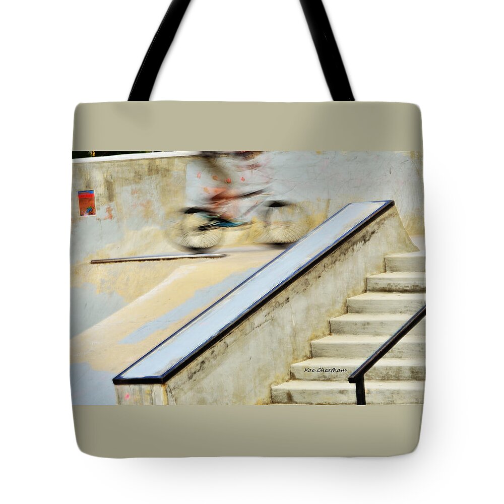 Bmx Bike Tote Bag featuring the photograph Biking the Skateboard Park by Kae Cheatham
