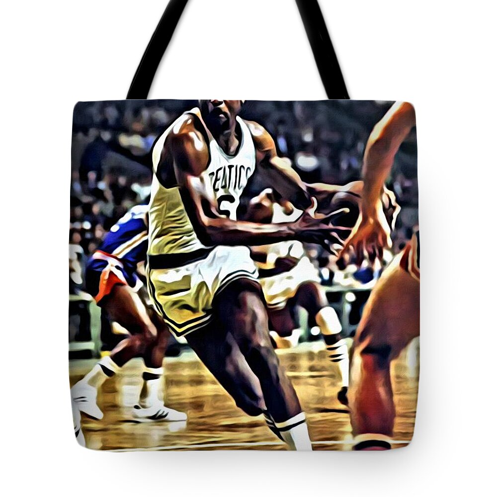 Bill Russell Tote Bag featuring the painting Bill Russell by Florian Rodarte