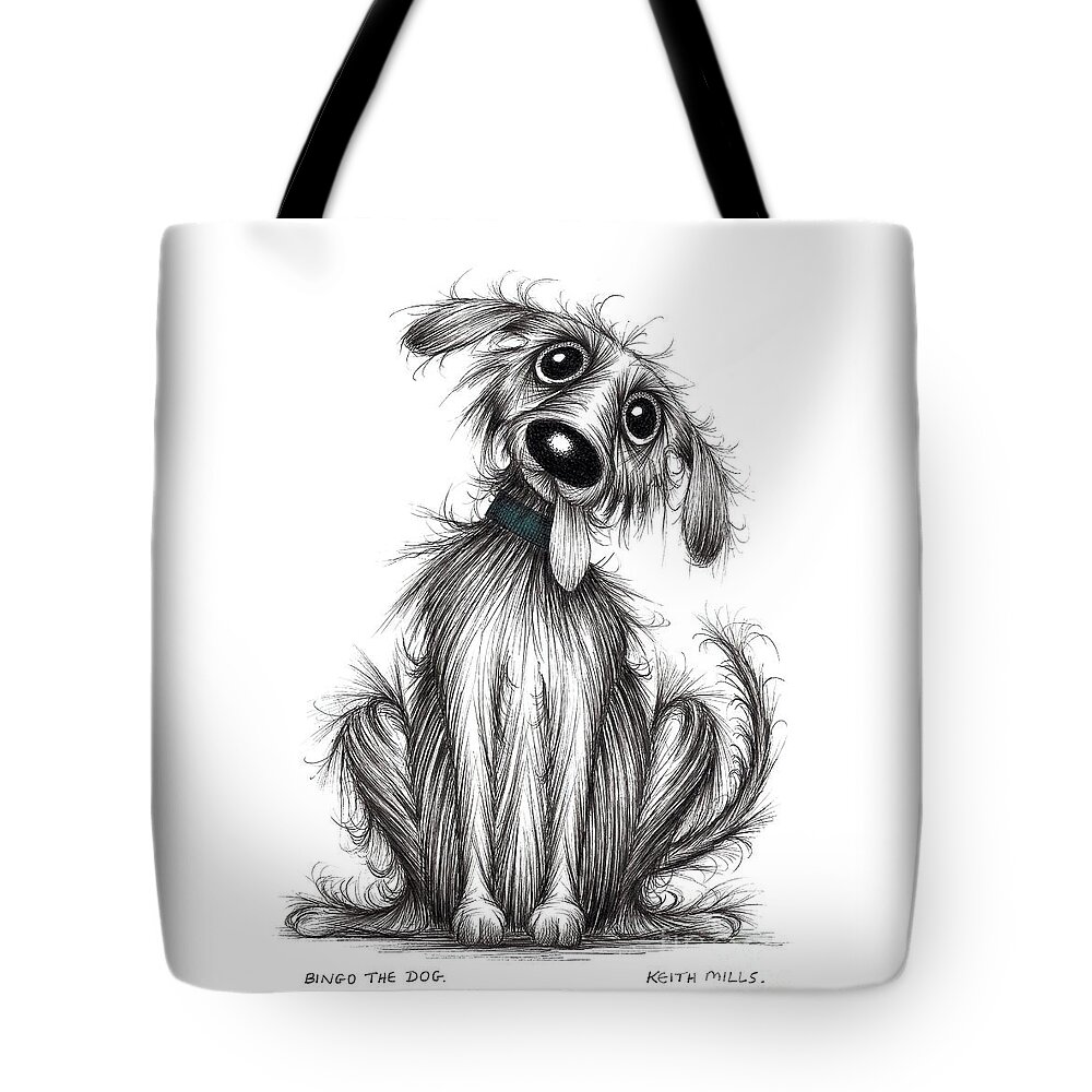 Dog Tote Bag featuring the drawing Bingo the dog by Keith Mills