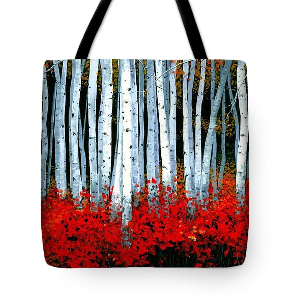 Birch Tote Bag featuring the painting Birch 24 x 48 by Michael Swanson