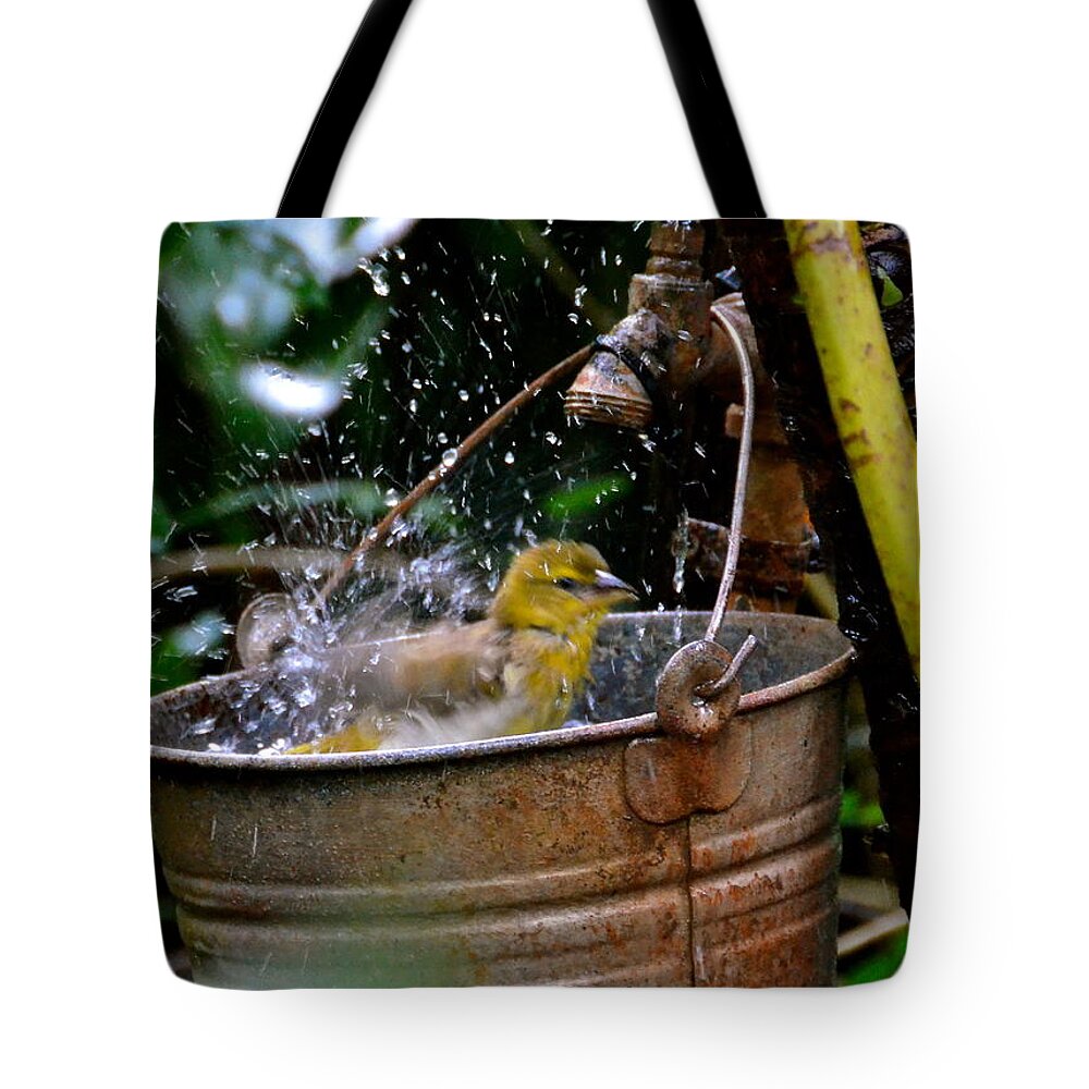 Bird Tote Bag featuring the photograph Bird Bath by Carol Bradley