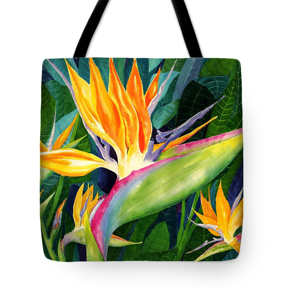Flower Paintings Tote Bag featuring the painting Bird-of-Paradise by Janis Grau