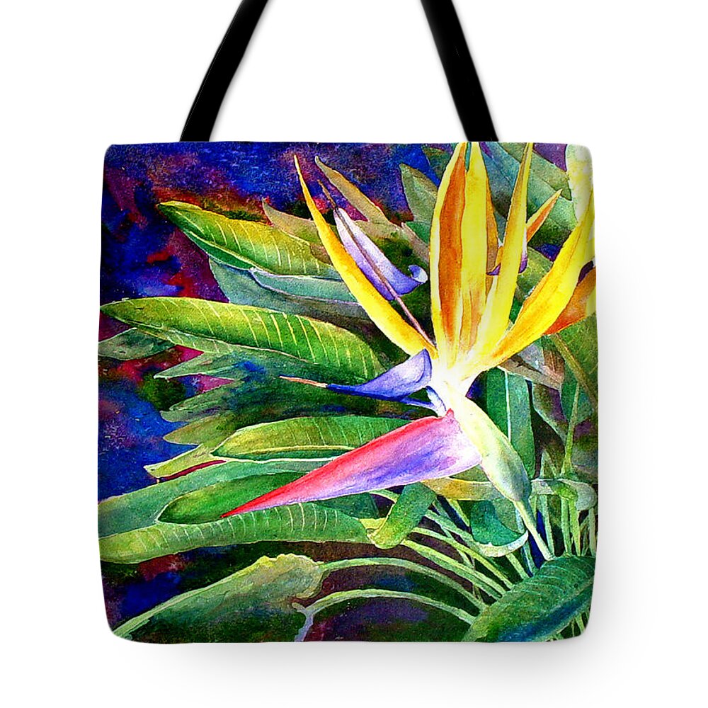 Floral Tote Bag featuring the painting Bird of Paradise by Mary Giacomini