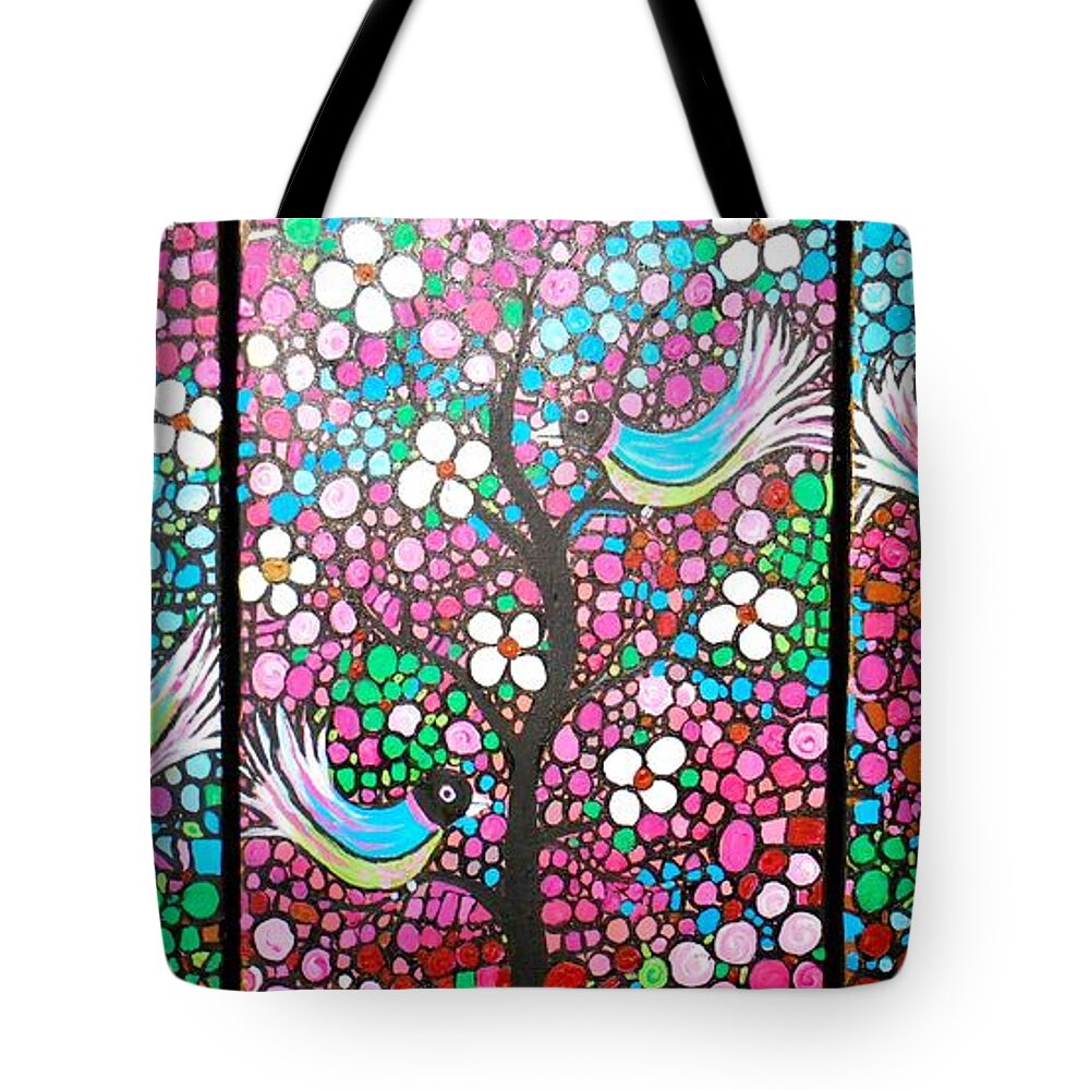 Landscape Tote Bag featuring the painting Birds in The Summer Breeze by Shirley Smith