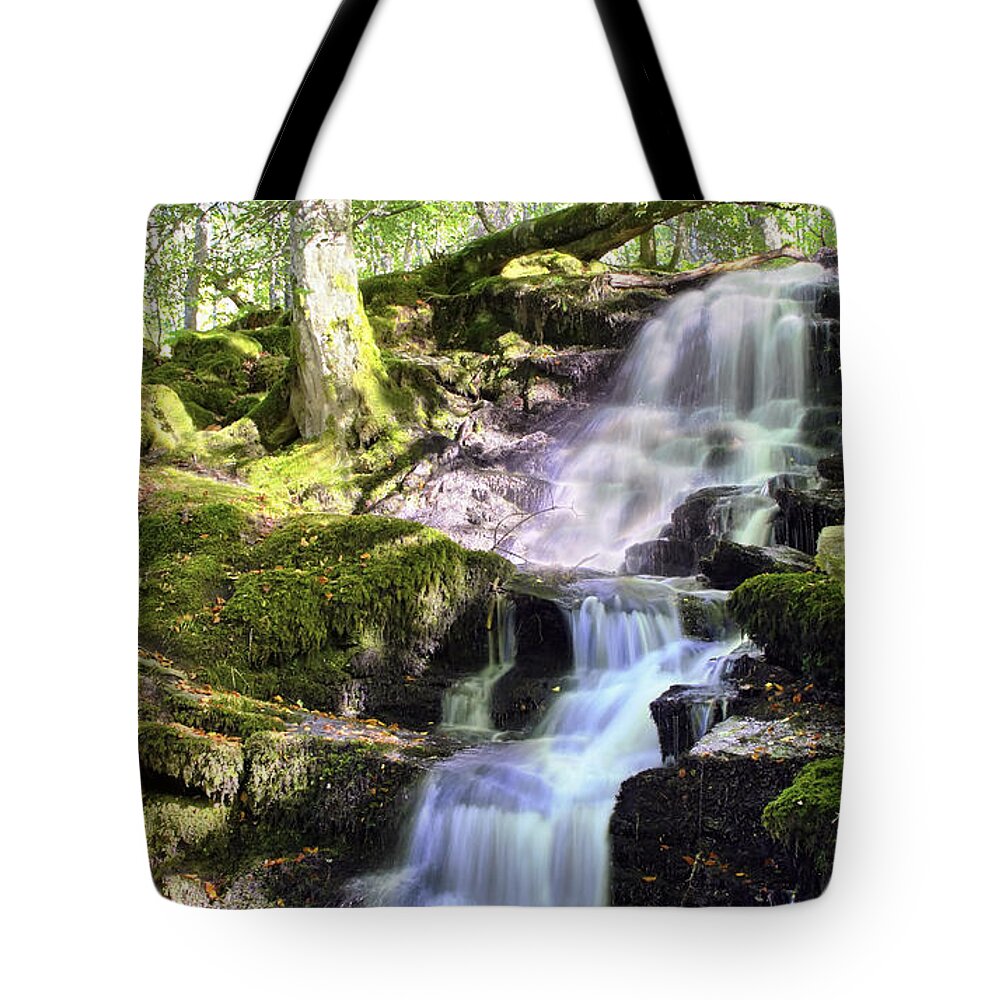 Waterfall Tote Bag featuring the photograph Birks of Aberfeldy Cascading Waterfall - Scotland by Jason Politte