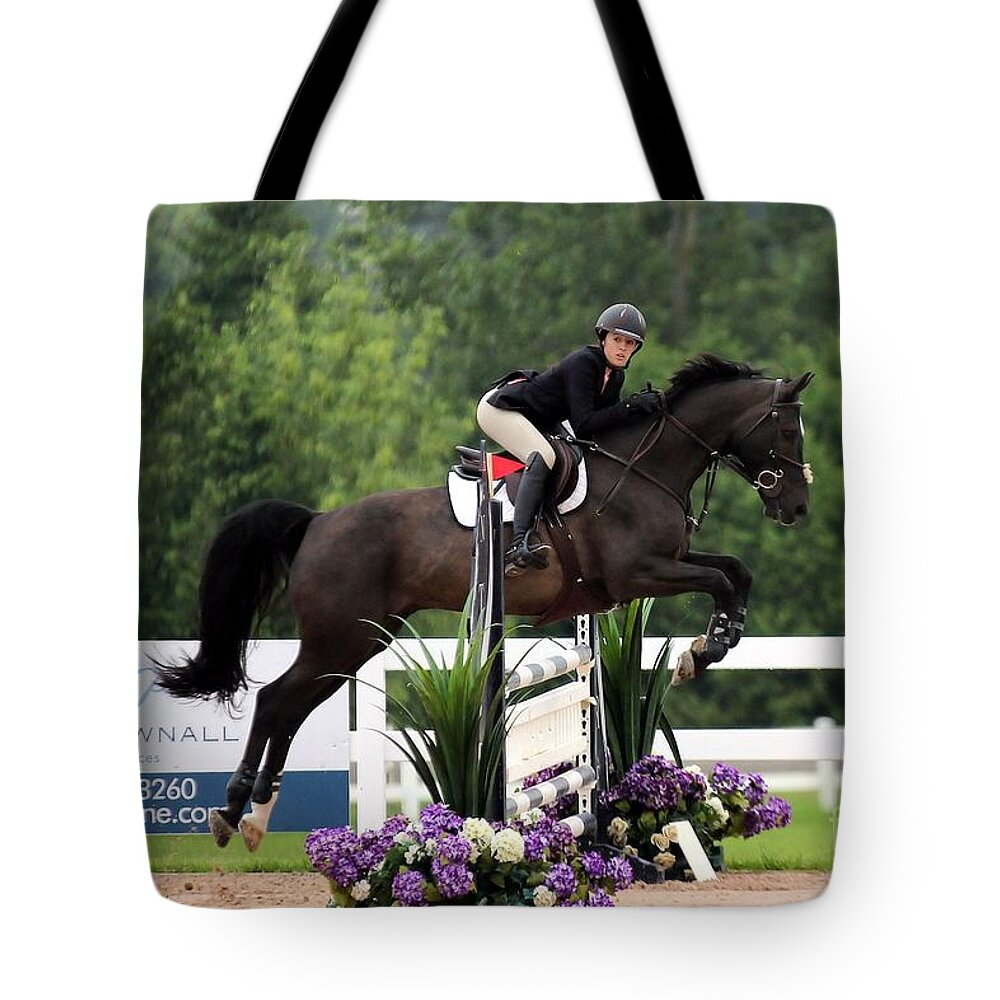 Horse Tote Bag featuring the photograph Black and Purple by Janice Byer