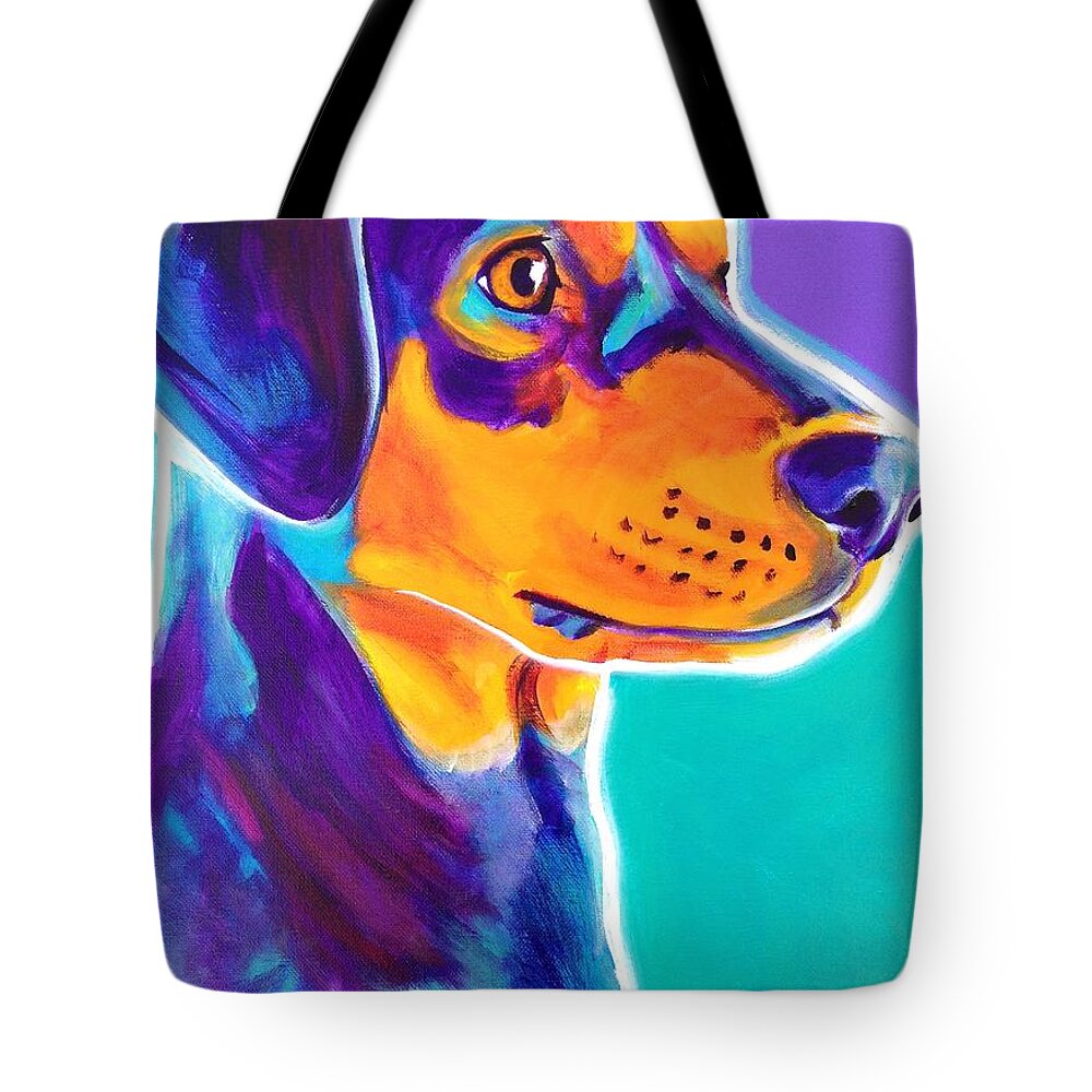 Black And Tan Tote Bag featuring the painting Black and Tan Coonhound - Charlie by Dawg Painter