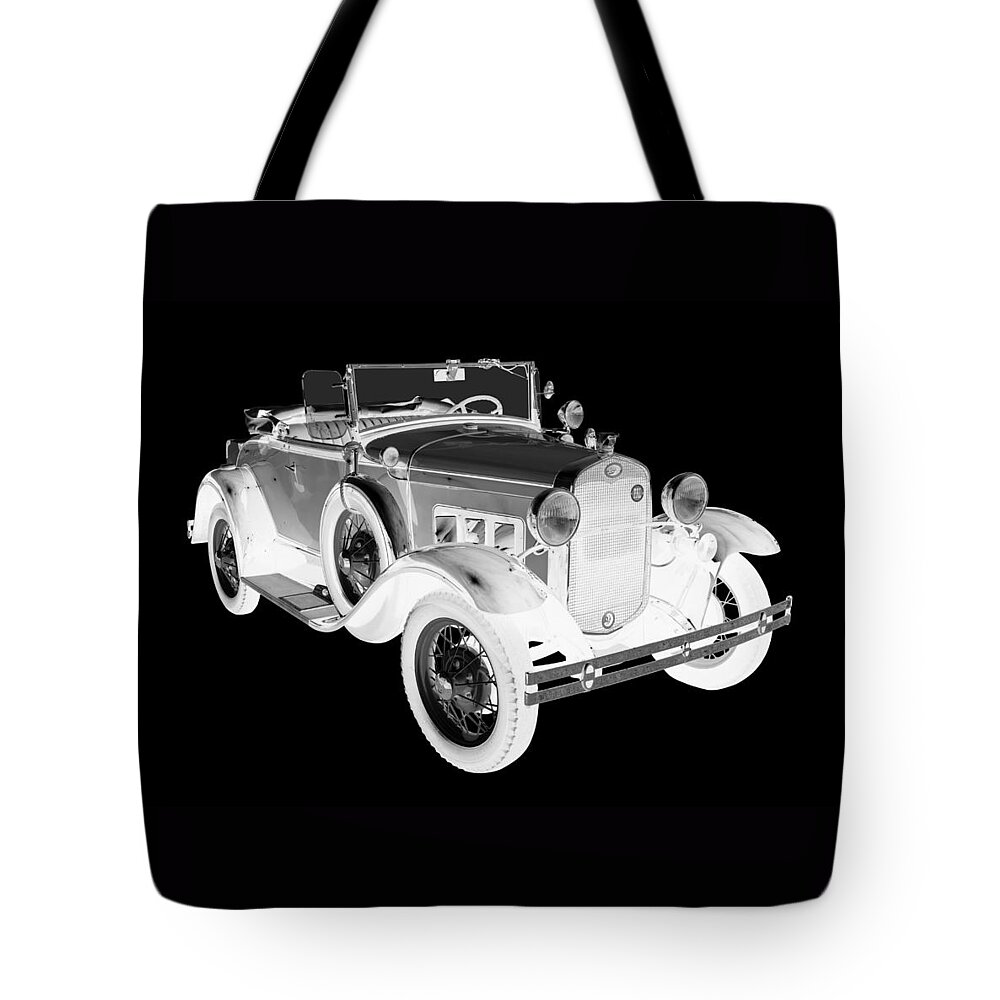 Antique Tote Bag featuring the photograph Black and White 1931 Ford Model A Cabriolet by Keith Webber Jr