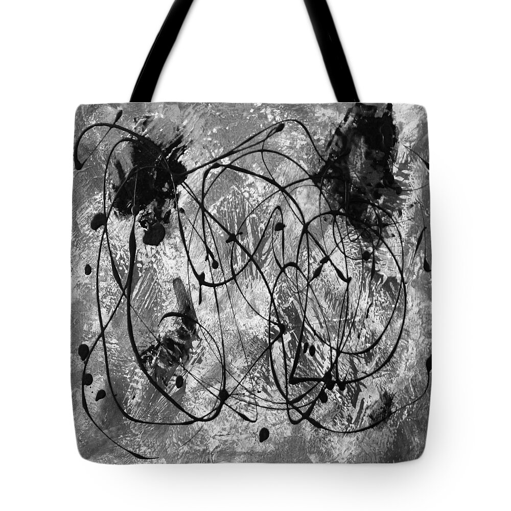 Black And White Abstract Painting Tote Bag featuring the digital art Black and White by Nancy Merkle