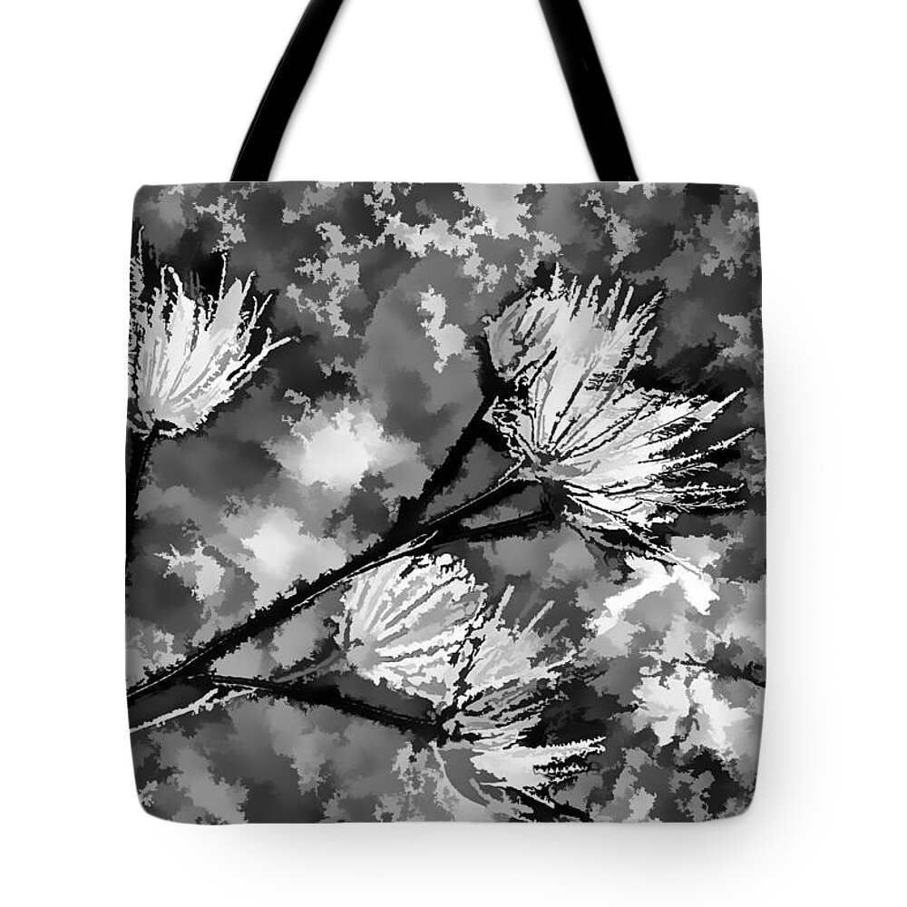 Black And White Abstract Tote Bag featuring the photograph Black and White Seeds by Scott Campbell