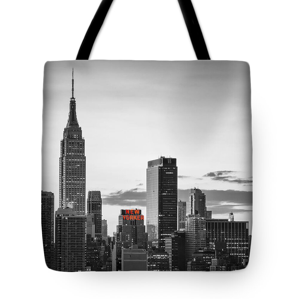 America Tote Bag featuring the photograph Black and white version of the New York City skyline with Empire by Eduard Moldoveanu