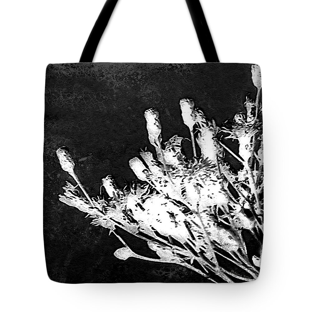 Black Tote Bag featuring the photograph Black and White Wildflower by Shawna Rowe