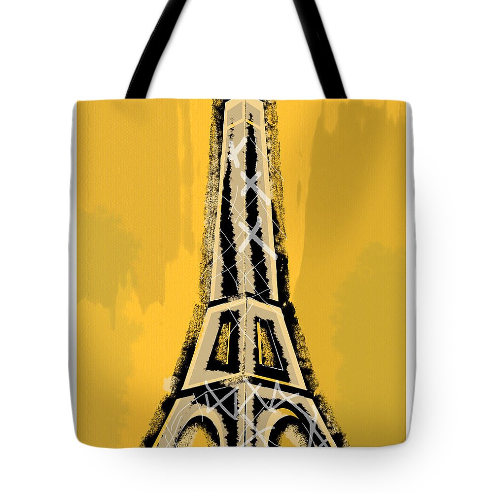 Effel Tower Tote Bag featuring the painting Black and Yellow Eiffel Tower Paris by Robyn Saunders