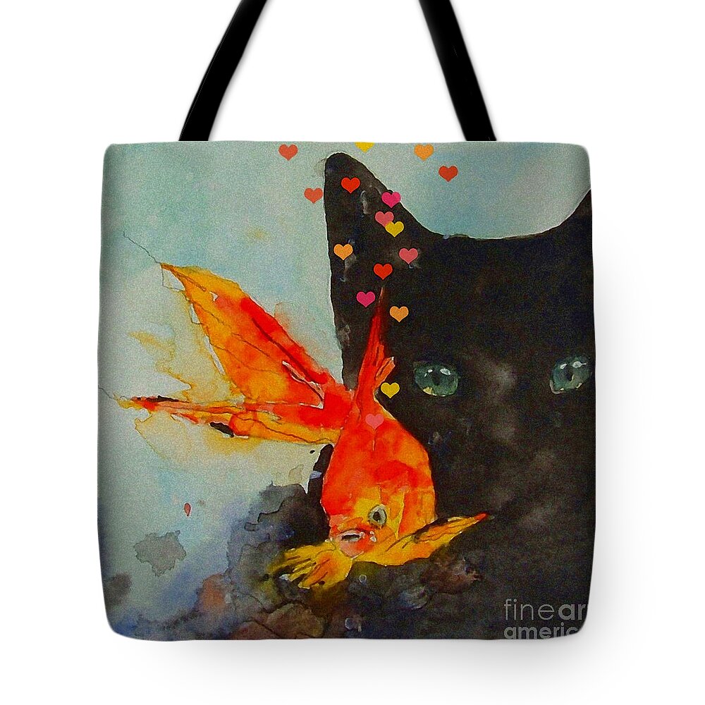 Black Cat Tote Bag featuring the painting Black Cat and the Goldfish by Paul Lovering