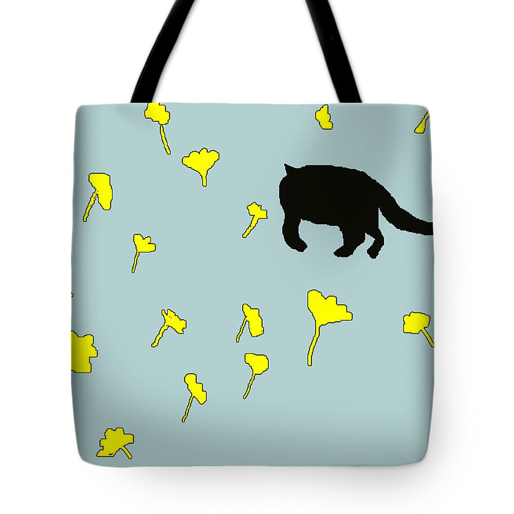 Black Cat In Spring Tote Bag featuring the painting Black Cat in Spring by Anita Dale Livaditis