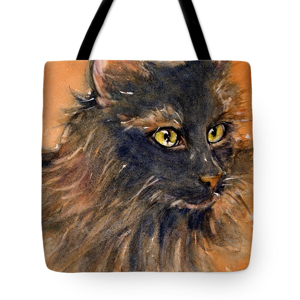 Cat Tote Bag featuring the painting Black Cat by Judith Levins