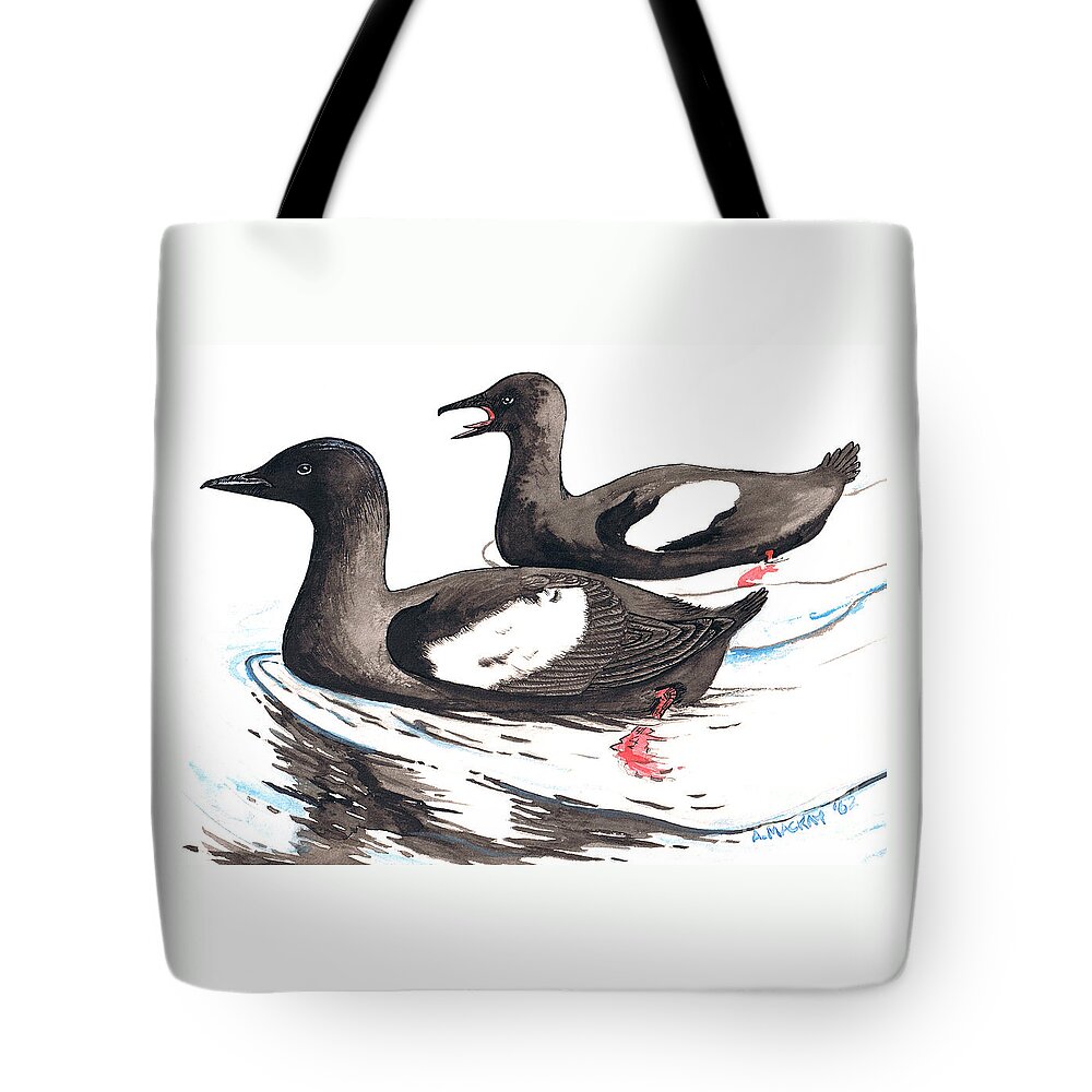 Birds Tote Bag featuring the painting Black Guillemot by Art MacKay