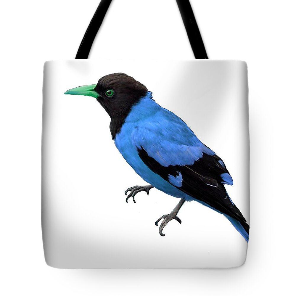 Blue Tote Bag featuring the painting Black Hooded Blue Oriole by Bruce Nutting