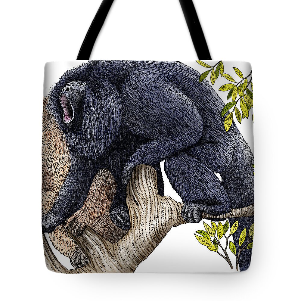 Illustration Tote Bag featuring the photograph Black Howler Monkeys by Roger Hall