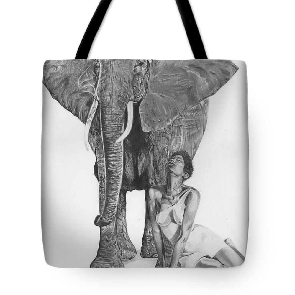 Woman Tote Bag featuring the drawing Black Ivory by Terri Meredith