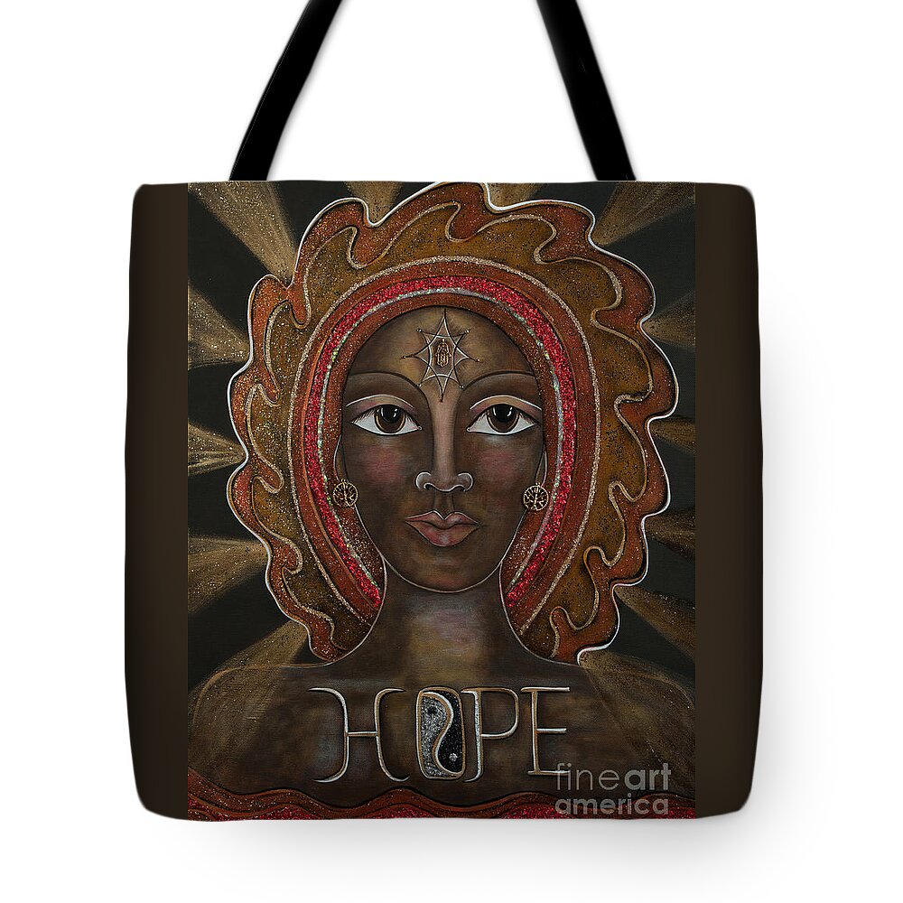 Black Madonna Painting Tote Bag featuring the painting Hope - Black Madonna by Deborha Kerr