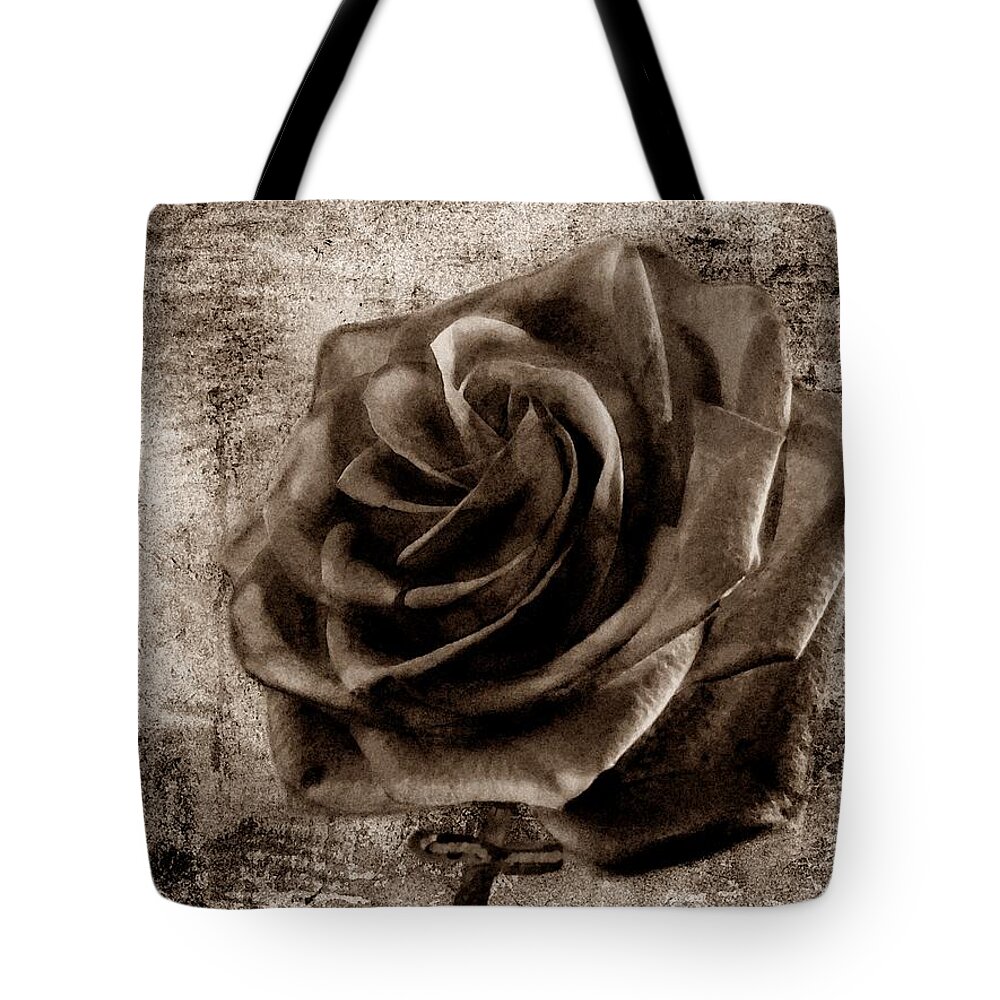Rose Tote Bag featuring the photograph Black Rose Eternal Sepia by David Dehner